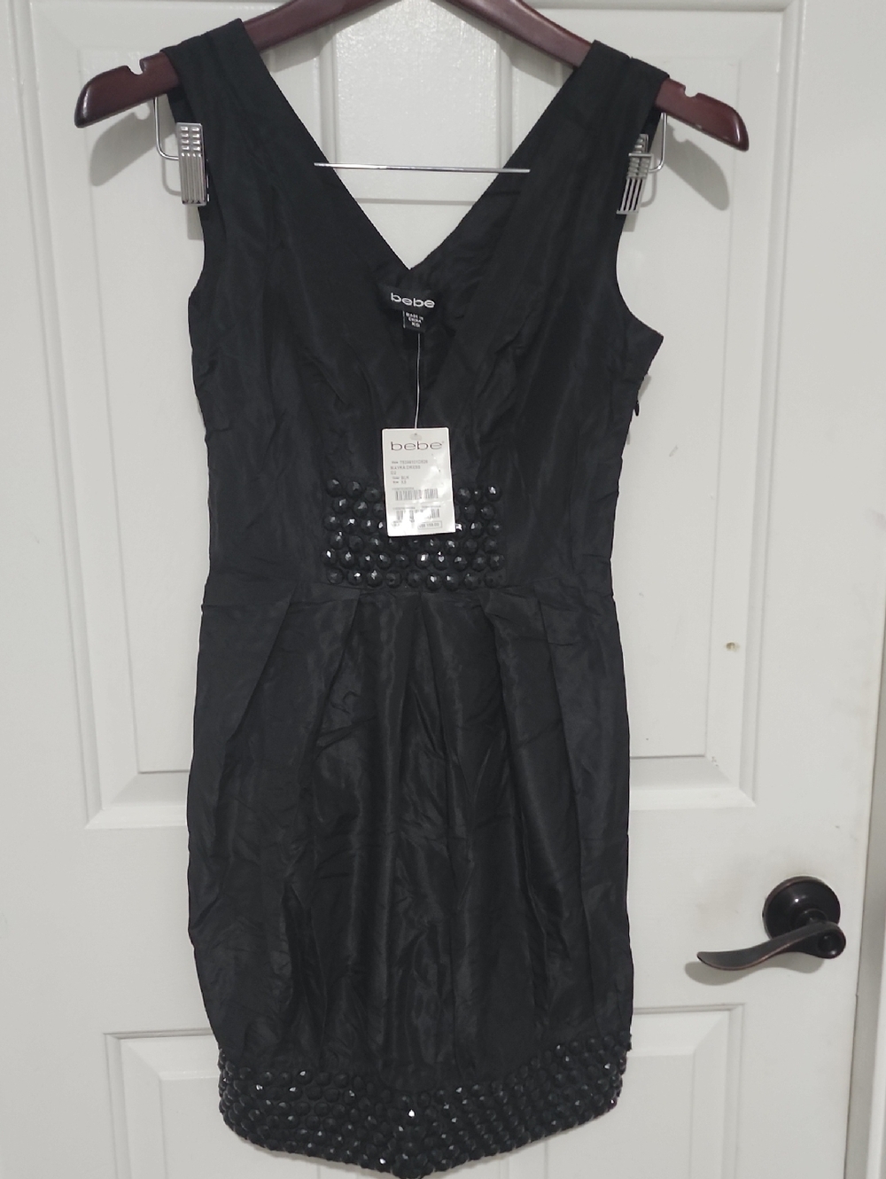 bebe Black Studded Waist & Hem Mini Dress
